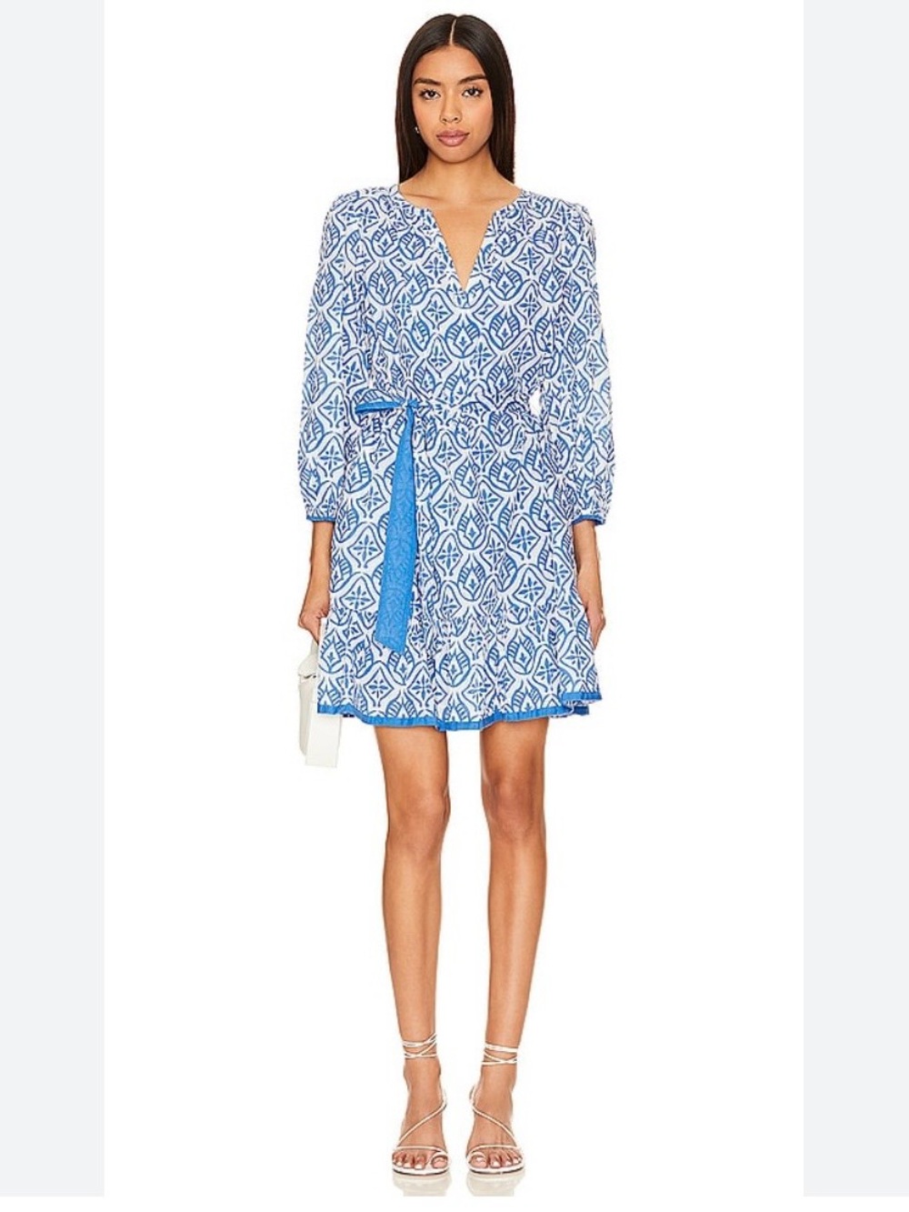 Velvet Graham Spencer Blue Block Print Kenley Dress XS Coastal Boho